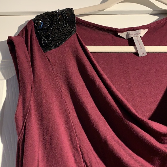 Pepper berry black/cranberry dress top with sequined shoulders! - Picture 8 of 9